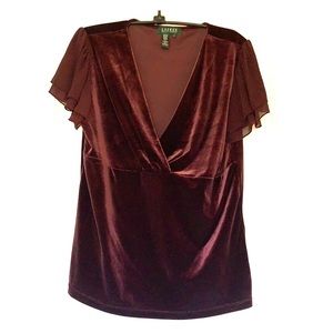 Ralph Lauren Velvet Short Sleeve Ruffled Blouse